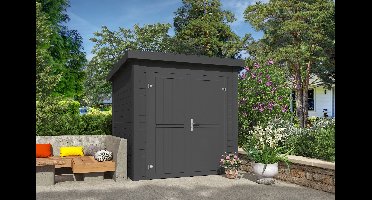 Outdoor Life Sara Tuinhuis 200x200 cm 28 mm vuren Carbon Grey gecoat- Lessenaarsdak- Hout- Outdoor Life