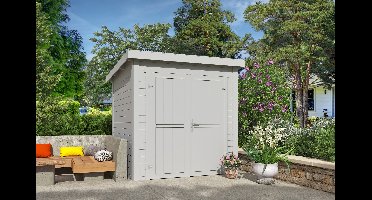 Outdoor Life Sara Tuinhuis 200x200 cm 28 mm vuren Platinum Grey gecoat- Lessenaarsdak- Hout- Outdoor Life