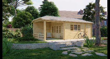 Tuindeco Sibella Blokhut 420x420 cm + overkapping 280 cm 44 mm vuren blank