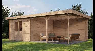 Lugarde Select Culemborg Blokhut met overkapping 300x400 cm + 400 cm 28 mm vuren blank- Plat dak- - Lugarde Select