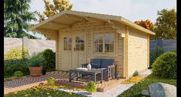 Tuindeco Stian blokhut 400x400 cm + luifel 140 cm 58 mm vuren red class wood geïmpregneerd