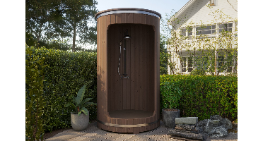 Buitendouche barrel Ø130cm 42mm Thermowood- Boogdak- Thermisch gemodificeerd hout- Tuindeco