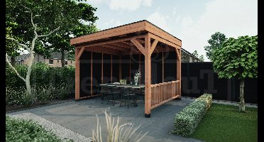 Trendhout Casa buitenverblijf 375x330 cm Lariks/Douglas blank - Combinatie 2- Plat dak- Hout- Trendhout