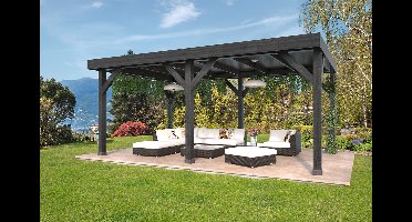 Tuindeco Rijssen overkapping 600x400 cm incl. schroefpakket Douglas zwart geïmpregneerd - Bouwpakket- Plat dak- - Tuindeco