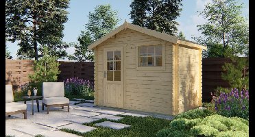 Tuindeco Sten Blokhut 295x200 cm 28 mm vuren blank- Zadeldak- Onbehandeld vurenhout- Tuindeco