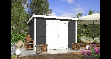 Outdoor Life Lotta Tuinhuis 300x250 cm 28 mm vuren Carbon Grey-Wit gecoat- Lessenaarsdak- Hout- Outdoor Life