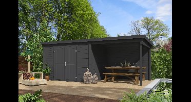 Outdoor Life Kjeld Tuinhuis 550x250 cm 28 mm vuren Carbon Grey gecoat- Lessenaarsdak- Hout- Outdoor Life