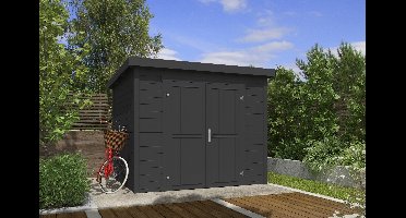 Outdoor Life Mila Tuinhuis 250x200 cm 28 mm vuren Carbon Grey gecoat- Lessenaarsdak- Hout- Outdoor Life