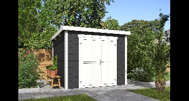 Outdoor Life Mila Tuinhuis 250x250 cm 28 mm vuren Carbon Grey-Wit gecoat