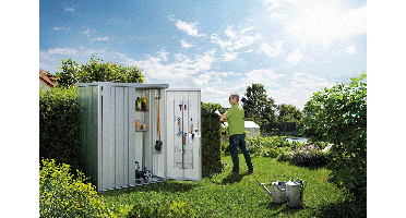 Biohort metalen tuinkast 150 LARGE zilver 156x155x184 cm- Plat dak- Metaal- Biohort