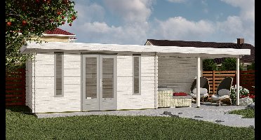 Woodpro Domburg Tuinhuis 850x300 cm 28 mm vuren blank- Plat dak- Onbehandeld vurenhout- Woodpro