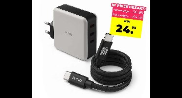 FlinQ 100W Adapter Incl. Kabel Set - Laad 3 Apparaten Tegelijkertijd Op! ...