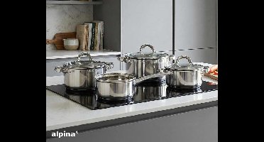 Alpina 7 Delige Pannenset Van RVS Met Glazen Deksels - Voor Elke Warmtebron ...