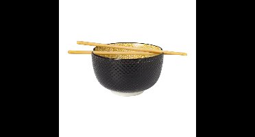 Schaaltje met eetstokjes - geel/zwart - ø14.7x9 cm