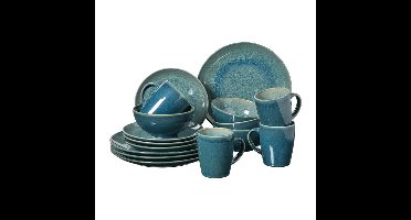 Serviesset reactive glaze - blauw - 16-delig