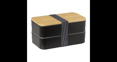 Lunchbox dubbel - zwart - 9.5x18.5x10.5 cm
