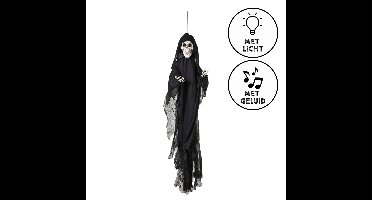 Halloween pop skelet met licht en geluid - wit - 120x70x15 cm