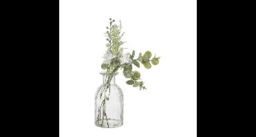 Glazen vaasje met eucalyptus - groen - 28x24x12 cm