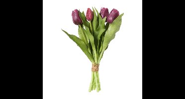 Kunstbloem tulpenboeketje - paars - 30 cm