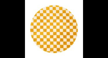 Vloerkleed checks - geel/wit - ø120 cm