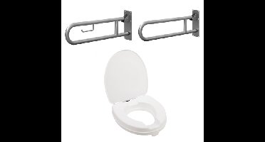 JNF set J5 toiletbeugels RVS opklapbaar 800mm met wc verhoger met deksel 150mm